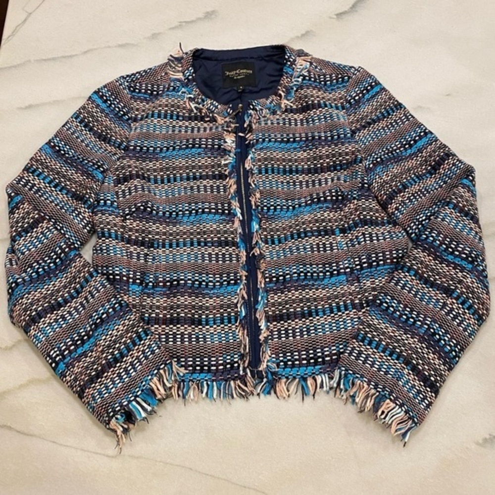 Juicy Couture Jacket Size 8 Blue Pink Tweed
